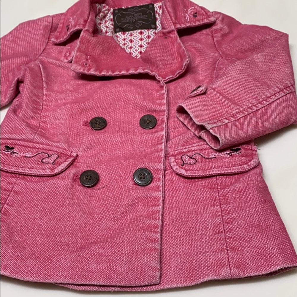 Coat, pink distressed with print lining